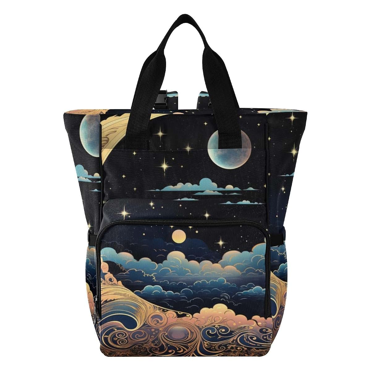 ZENWAWA Art Moon Cloud Diaper Backpack with Insulated Bottle Insert and Stroller Straps