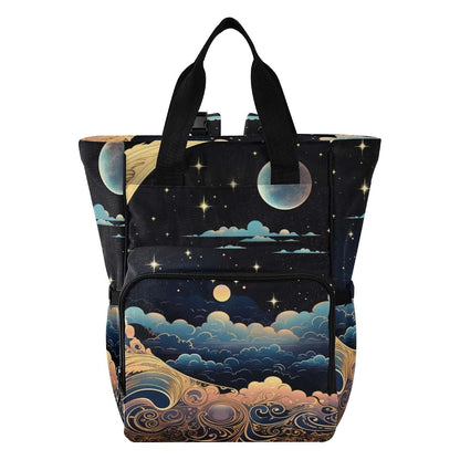 ZENWAWA Art Moon Cloud Diaper Backpack with Insulated Bottle Insert and Stroller Straps