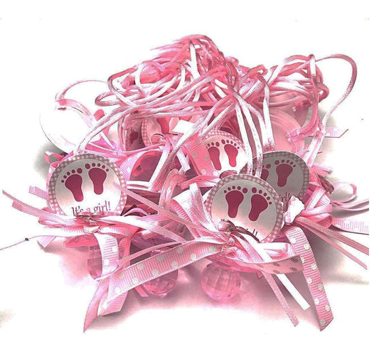 RBN 12 PCS Pacifier Blue Baby Foot Print ITS A Girl Necklaces Baby Shower Game Favors Prizes Girl Decor (Pink), 1 Count