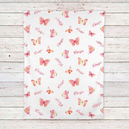 Lovable Gift Co Butterflies Personalized Baby Receiving Swaddle Blanket In Coral (photo 4)