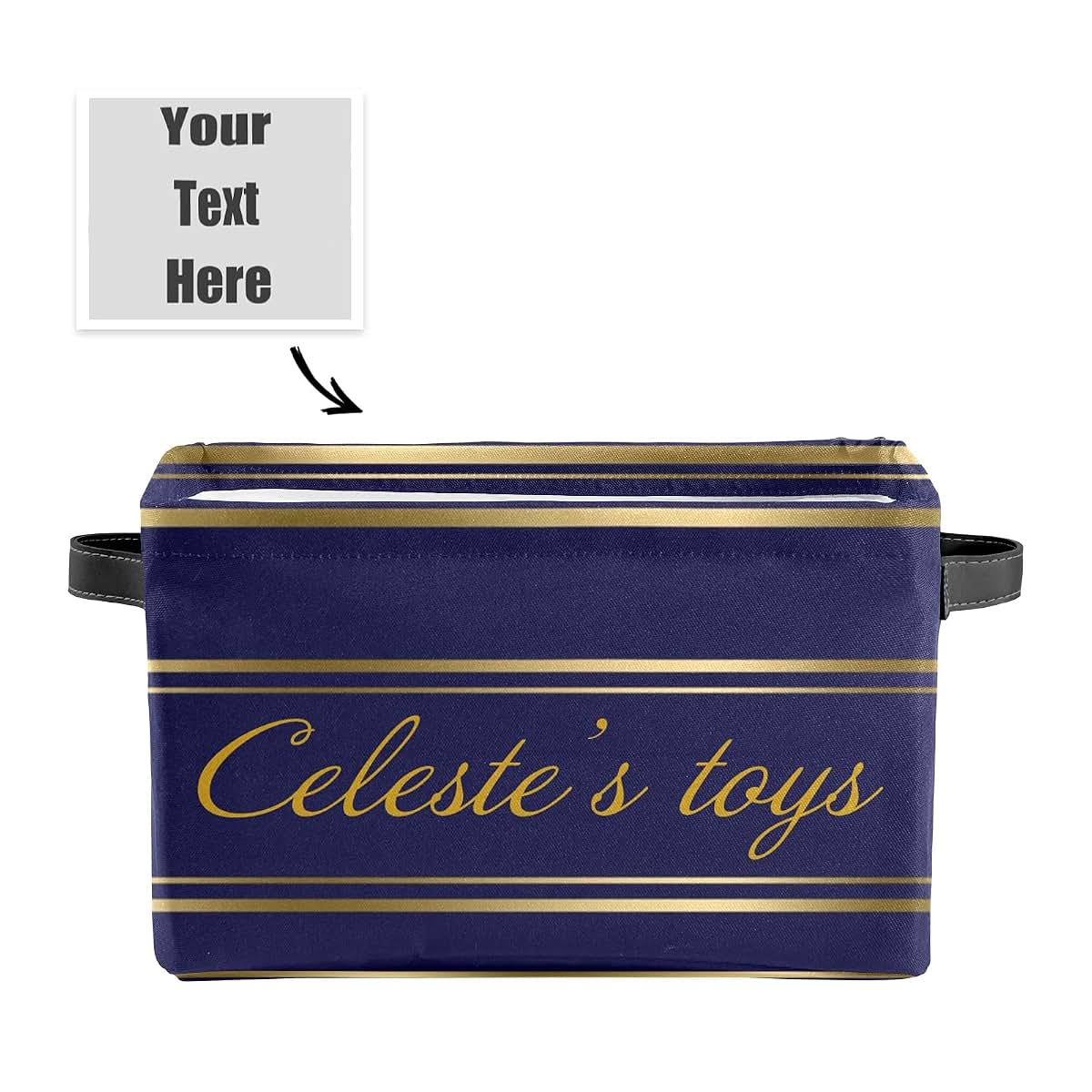Joyestore Navy Blue & Gold Stripes Personalized Storage Bin With Handles (photo 2)