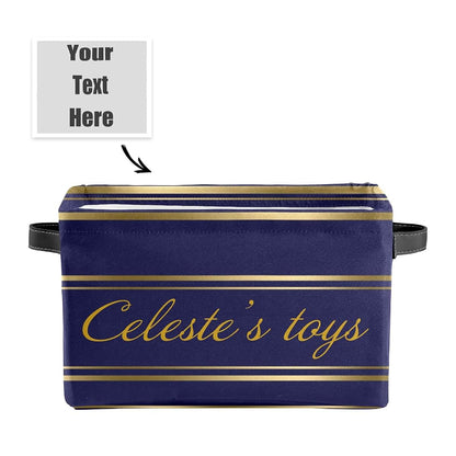 Joyestore Navy Blue & Gold Stripes Personalized Storage Bin With Handles (photo 2)