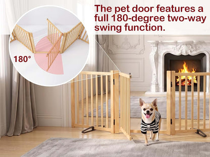 Oapety Wooden Freestanding Dog Gate with Door, 23 Inch Height 8 Panels Indoor