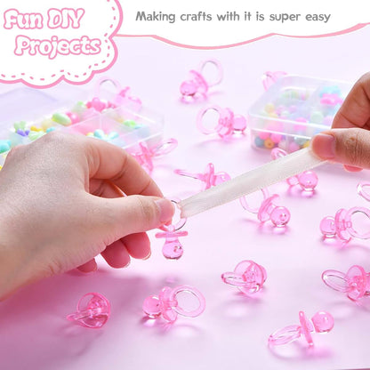 BabyOneStop 50 Pcs Mini Pink Pacifiers for Baby Shower Games and Party Decorations