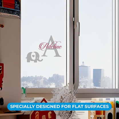 Cryptonite Personalized Name Elephant And Initial Baby Girl Wall Decal Nursery