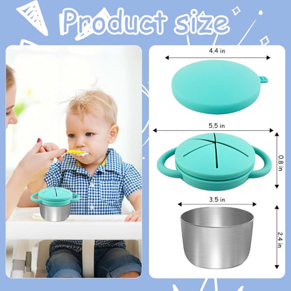 Hngwlyn 304 Stainless Steel Spill Proof Toddler Snack Cups, 2-Pack