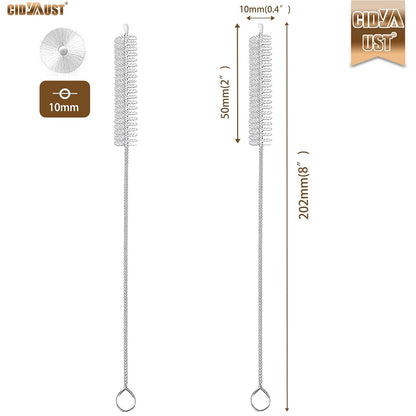 CIDYAUST 2-Pack Stainless Steel Straw Cleaner Brush, 8-Inch Nylon Bristle Tube Cleaning Brush, White