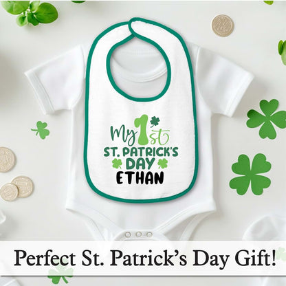 Smiling Jindo Personalized My 1st St. Patrick’s Day Baby Bib with Name – Custom First St Paddy’s Gift, Soft Cotton Terry (photo 3)