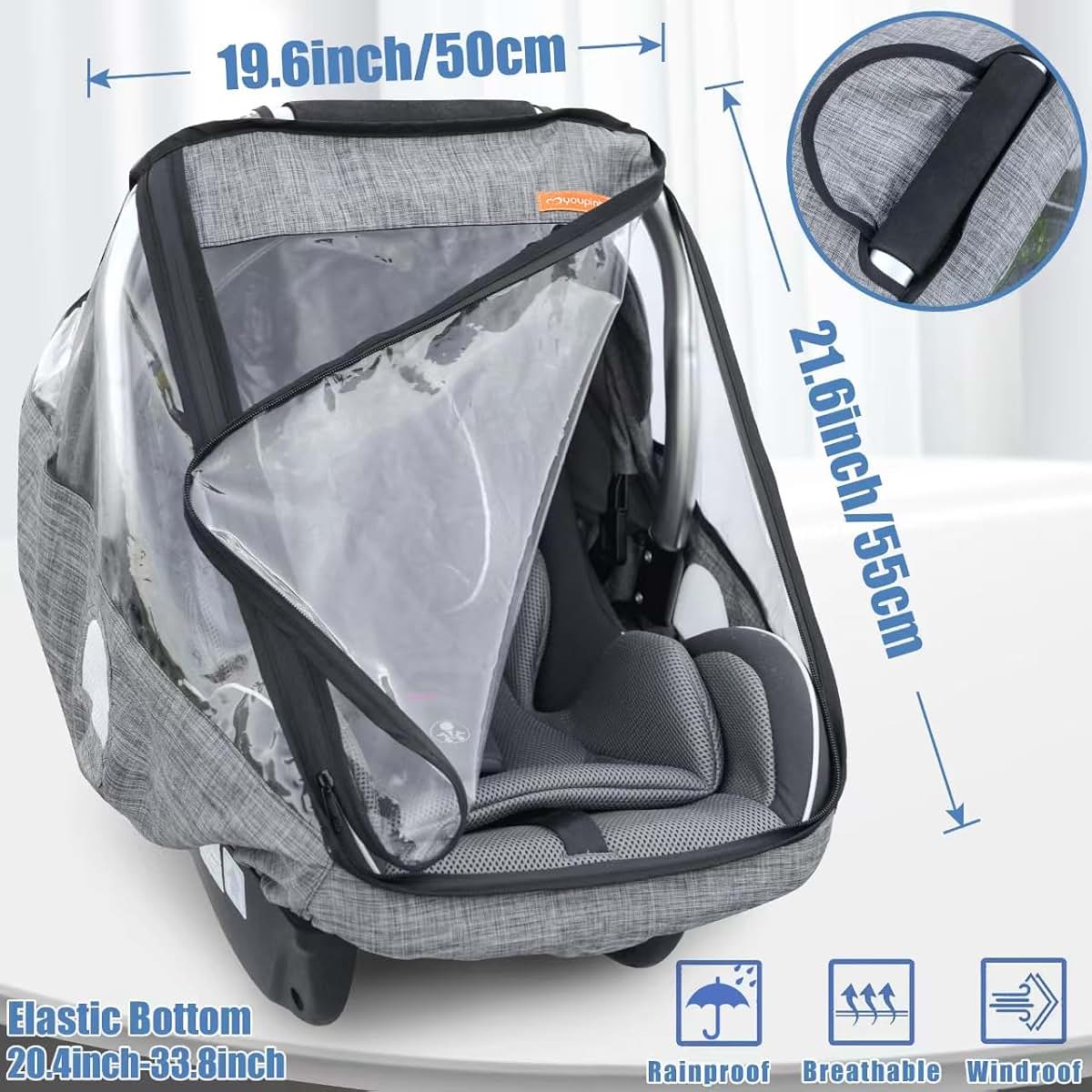Infant Car Seat Rain Cover With Quick-Access Zipper And Vents