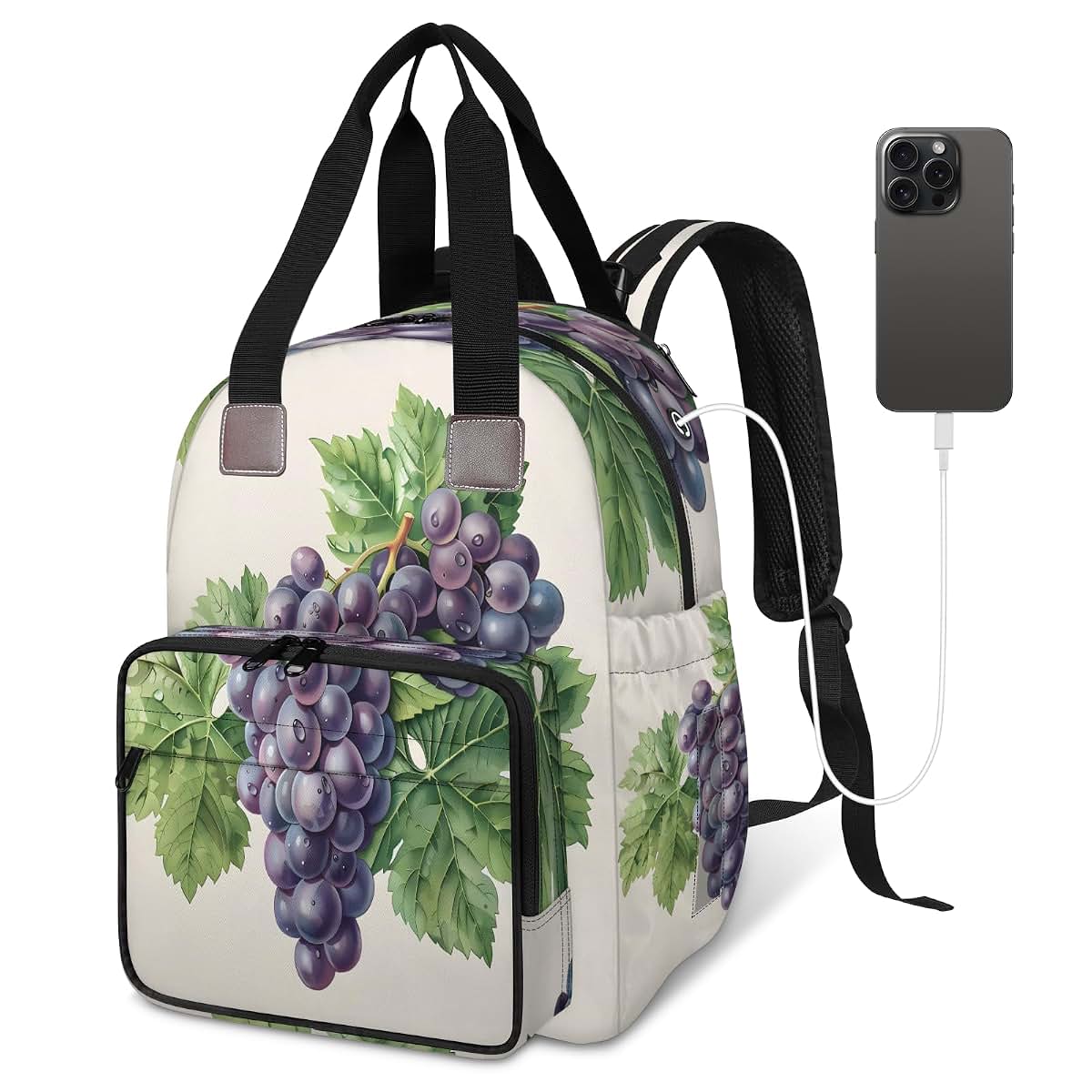 Adornori Purple Grape Diaper Bag Backpack With Charging Port And Insulated Holders