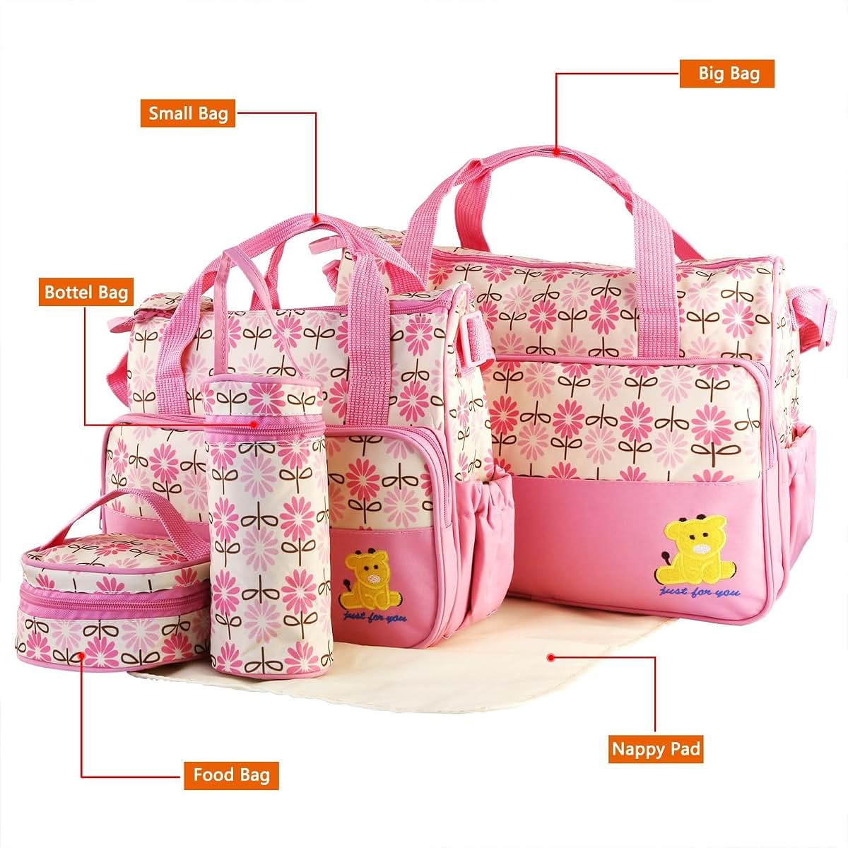 Lapday 5PCS Baby Diaper Bag Set in Pink (photo 2)