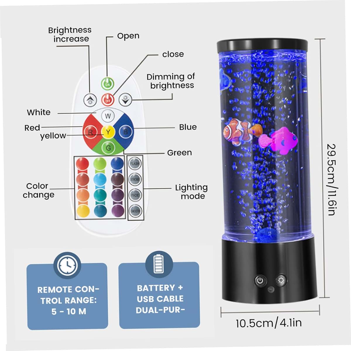 Bemonew Fish Lamp Fish Bubble Lamp Multi-Color Changing Bubble with Remote Control USB/Battery-Operated Light for Kids (photo 4)