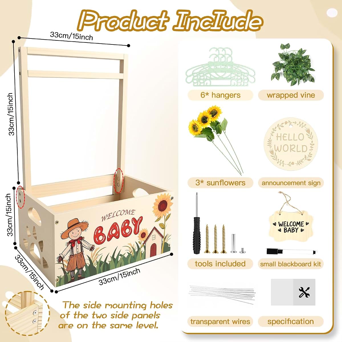 Lkeuyui Wooden Baby Shower Crate Closet With Sunflower Pattern (photo 3)