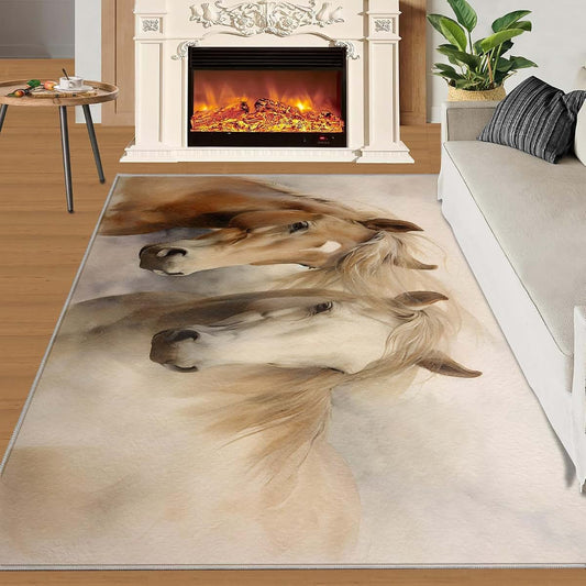 HYGIUID 4x5 Horses Area Rugs - Retro Horse Lovers Rug for Entryway, Animal Washable Entry Way Rugs Kids Carpet for