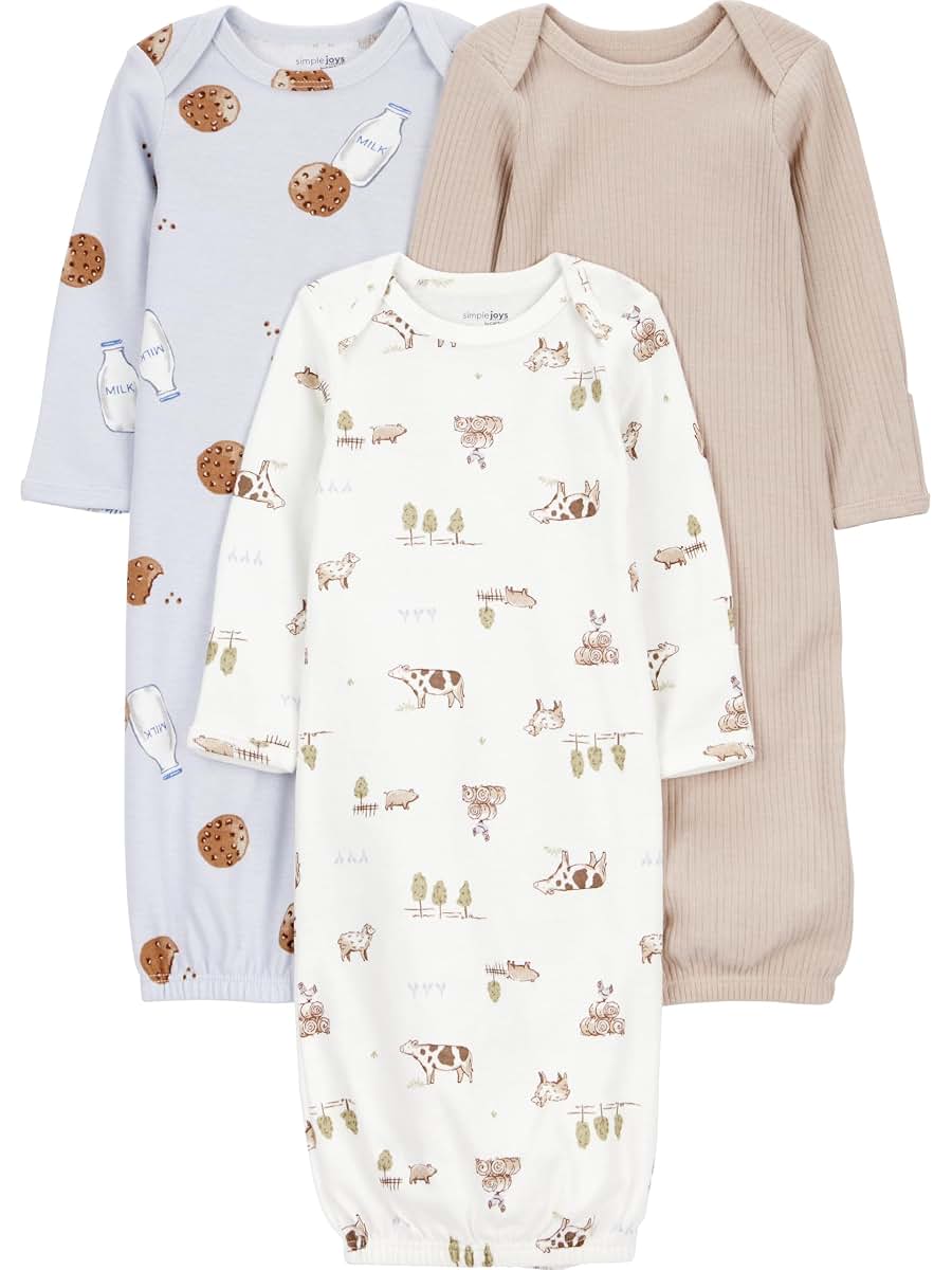 Simple Joys by Carter's Neutral 3-Pack Cotton Sleeper Gown - Milk and Cookie, Newborn