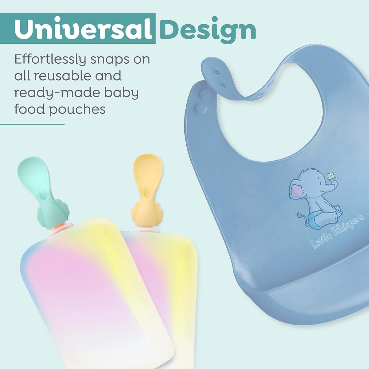 LittleWhispers Baby Pouch Spoon Attachment, 3-Pack Silicone Squeeze Pouch Toppers with Travel Cases