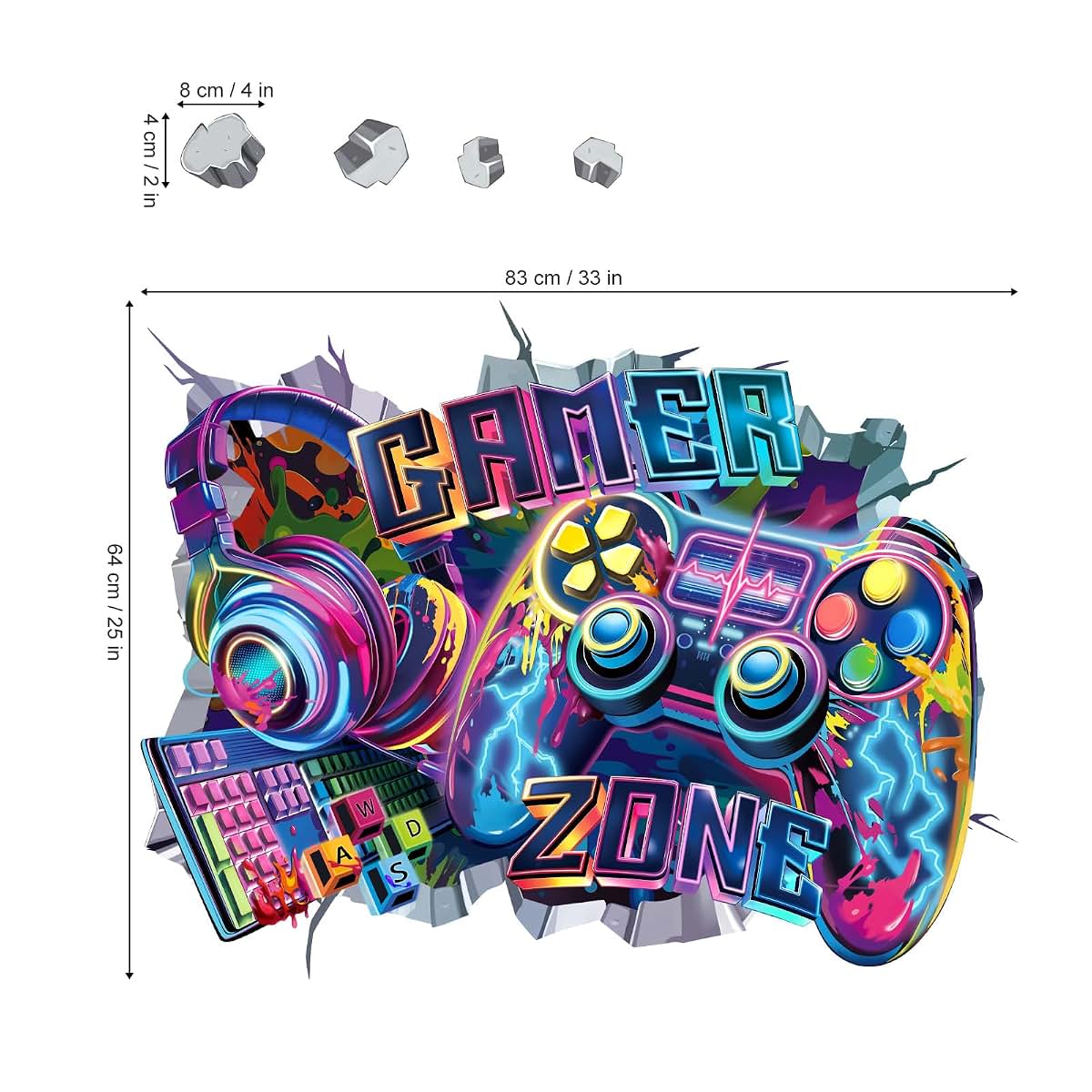 wondever 3D Game Controller Wall Decals Gamer Zone Gaming Wall Stickers (photo 4)