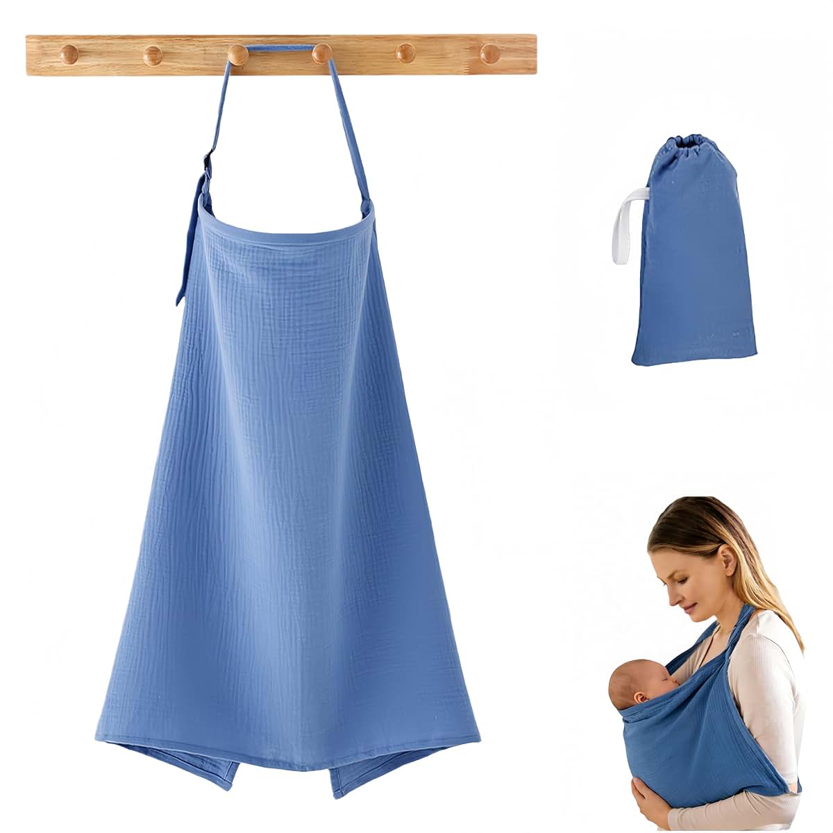 Etofixee Cotton Nursing Cover Multi-Function Breastfeeding Shawl In Dark Blue
