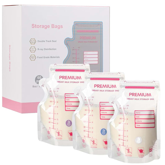 VPOOZZ Breastmilk Storage Bags with Side Spout and Temperature Sensing 8oz 60Pcs