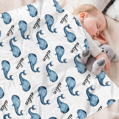Kryvoxc Personalized Baby Blankets with Name, Whale Double Layer Receiving Swaddle Blanket with Dotted Backing, Soft (photo 3)