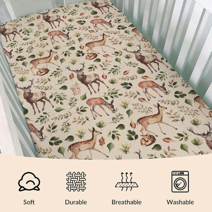 Cstdyfrv Vintage Deer Boho Leaves Baby Crib Sheet Standard Size (photo 3)