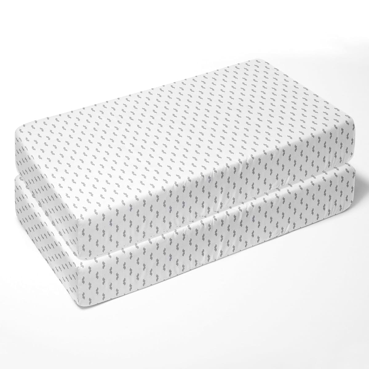 Bacati 2-Pack Cotton Muslin Fitted Crib Sheets - Mustache Grey (photo 3)