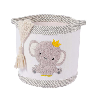 BabyOneStop Elephant Nursery Storage Basket, Woven Cotton Rope, Foldable with Handles, 11.8 Inch