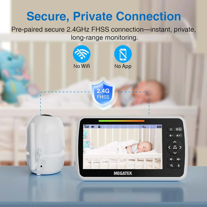 MEGATEK 5" Video Baby Monitor with Camera and Audio for Nursery Use