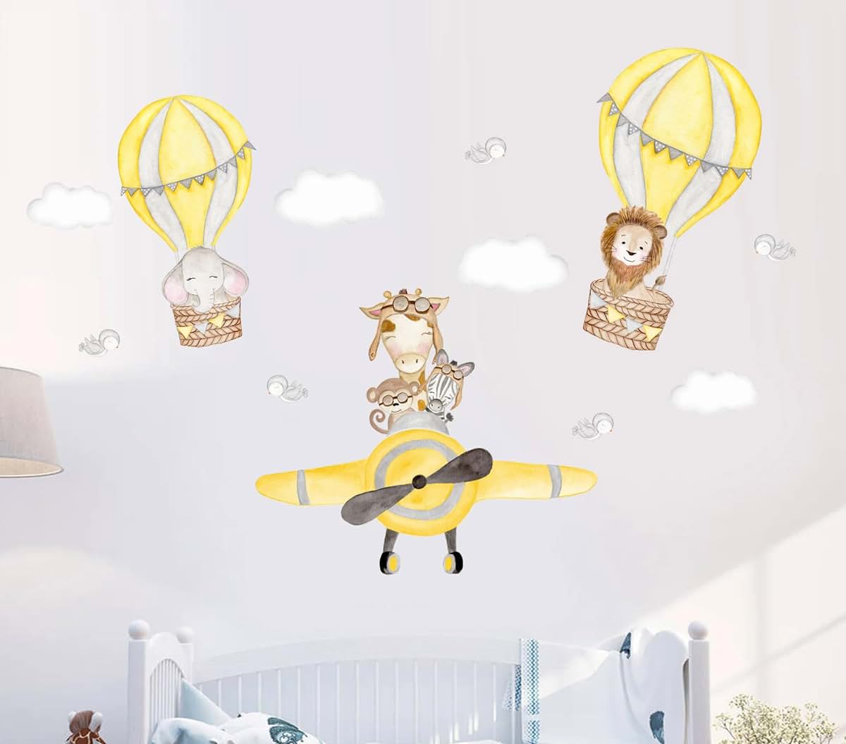 Art In Colors Watercolor Jungle Animals & Airplane Wall Decals