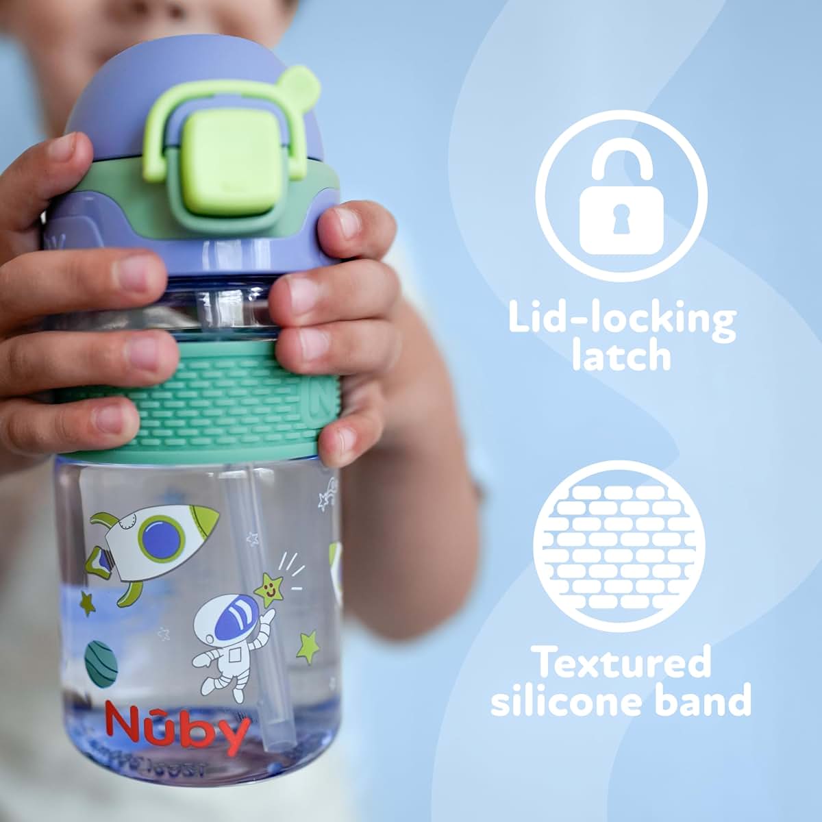 Nuby Thirsty Kids Flip-It Bolt Toddler Cup with Silicone Spout, 12 oz, Butterflies