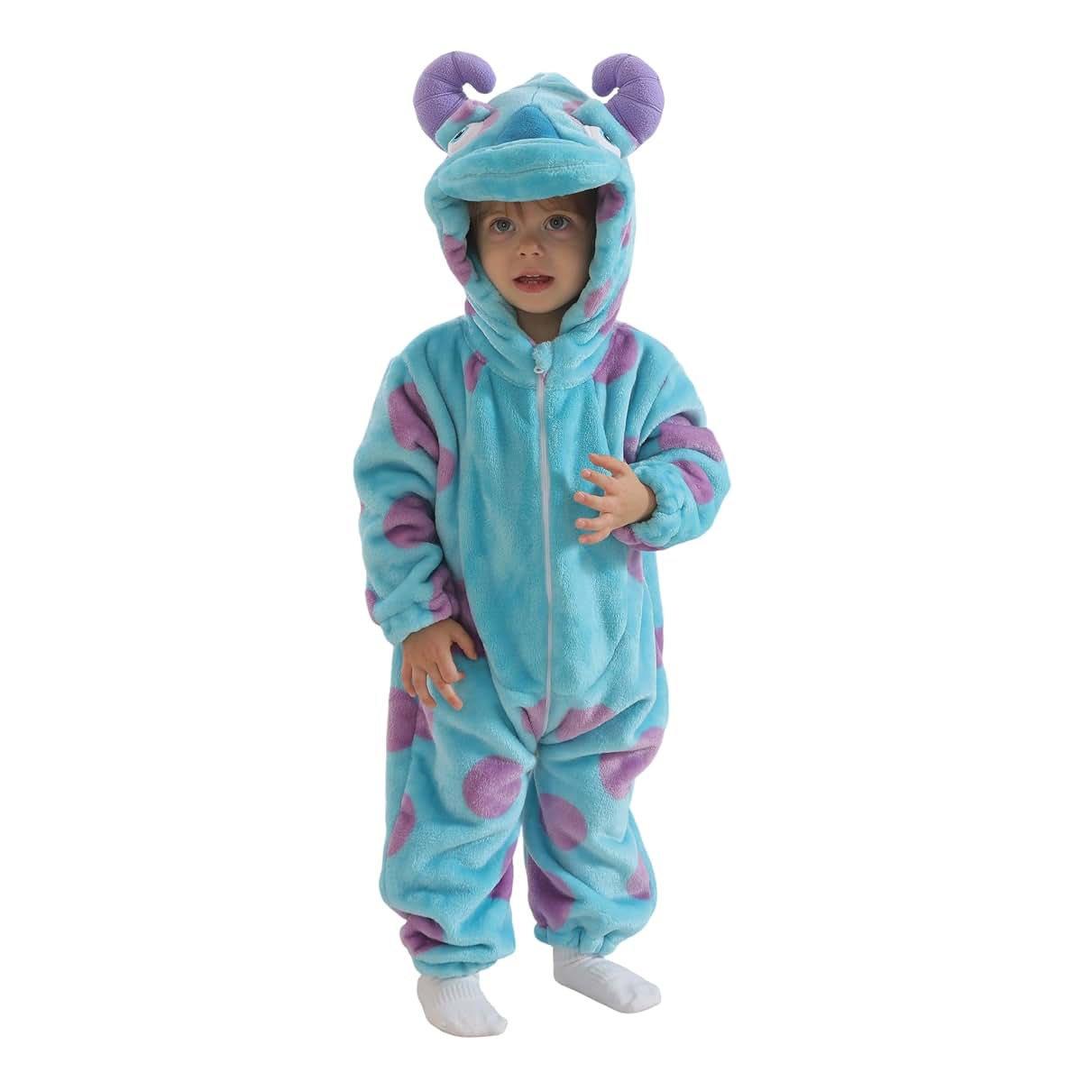 BabyOneStop Unisex Flannel Animal Onesie With Hooded Cartoon Design
