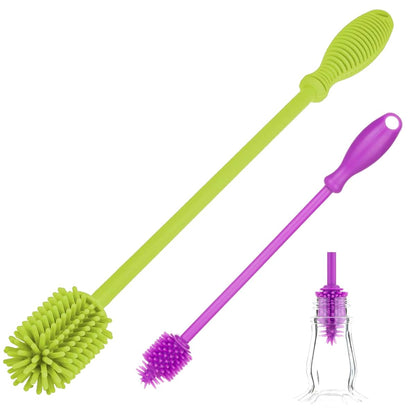 A-Brush Silicone Bottle Cleaner Brush, 2 Piece Set, Flexible, Long Handle - Water Bottle Cleaner, Baby Bottle Nipple