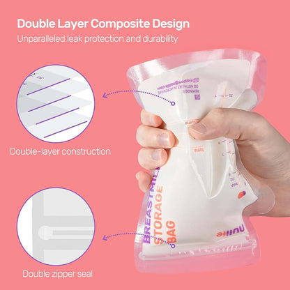 Nuliie 50-Pack 8 oz Breastmilk Storage Bags with Pour Spout, Self-Standing