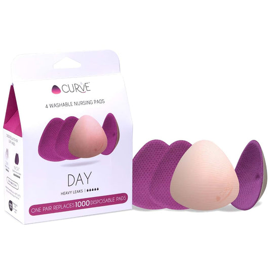 CURVE BY CACHECOEUR Essential Plus Day Nursing Pads – 4-Pack Reusable Ultra-Absorbent Breastfeeding Pads – Leakproof &
