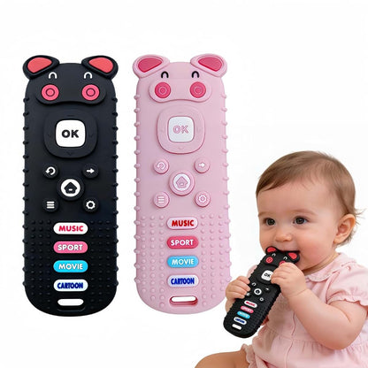 2 Pcs Silicone Remote Control Pig Shaped Teething Toys For 3-18 Months