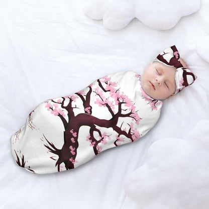 WZYCWB Cherry Blossoms Tree Newborn Swaddle Blanket Set With Headband (photo 3)