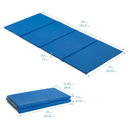 ECR4Kids Everyday Folding Rest Mat, 4-Section, 5/8in, Sleeping Pad, Blue/Grey, 1-Piece