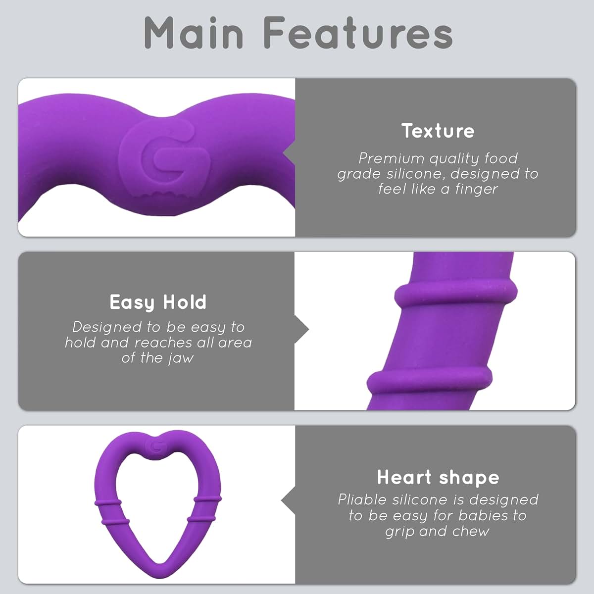 Gummee Purple Heart Silicone Baby Teething Ring