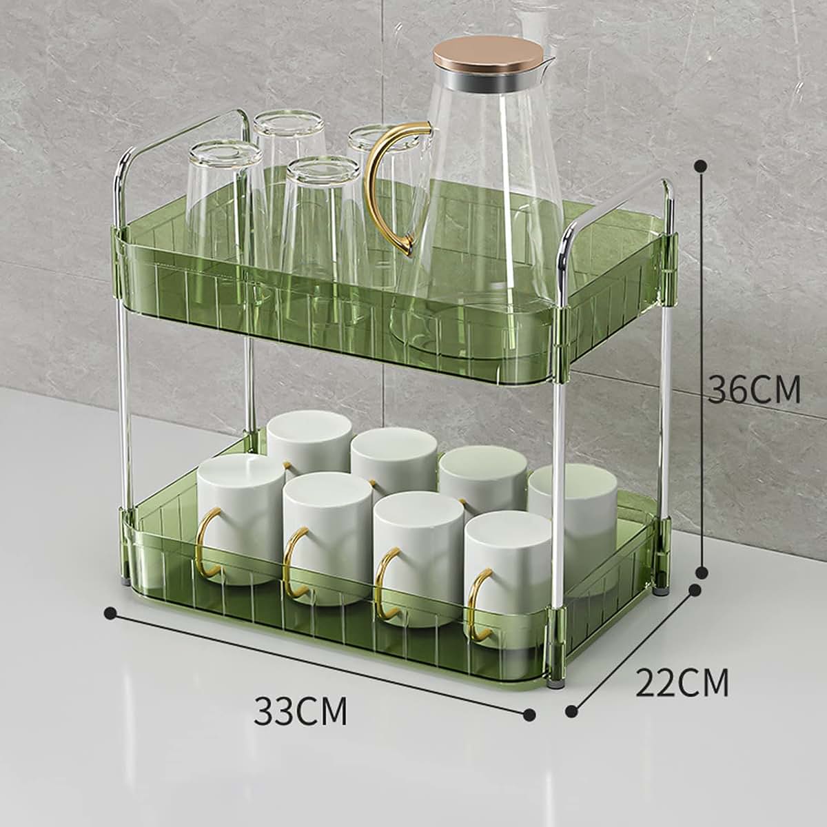 Equlup Mug Drying Rack With Drain Tray Double Layer Green