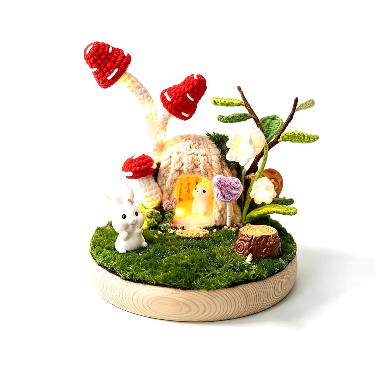Svetilnikya Handmade Crochet Mushroom Night Light, Multicolored Small Desk Lamp