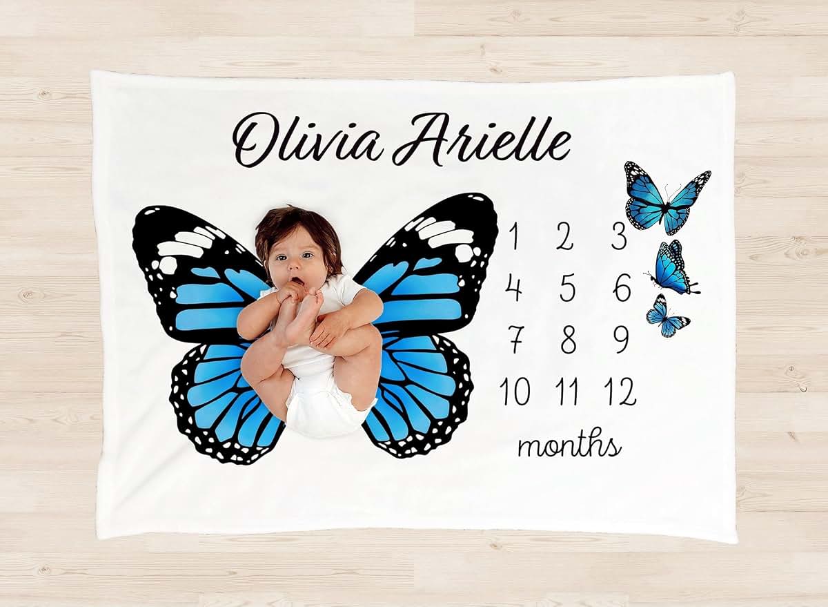 L&NG Halloween Butterfly Milestone Blanket, Personalized Baby Photo Prop (photo 2)