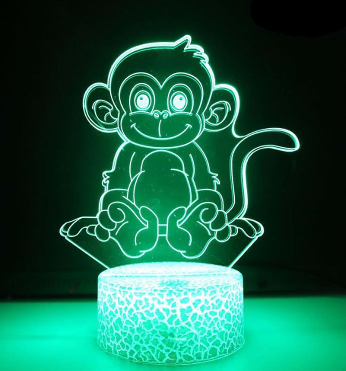 Jinnwell 3D Monkey Night Light Lamp Illusion 7 Color Changing Touch Table Desk Decoration Lamps Acrylic Flat ABS Base (photo 2)