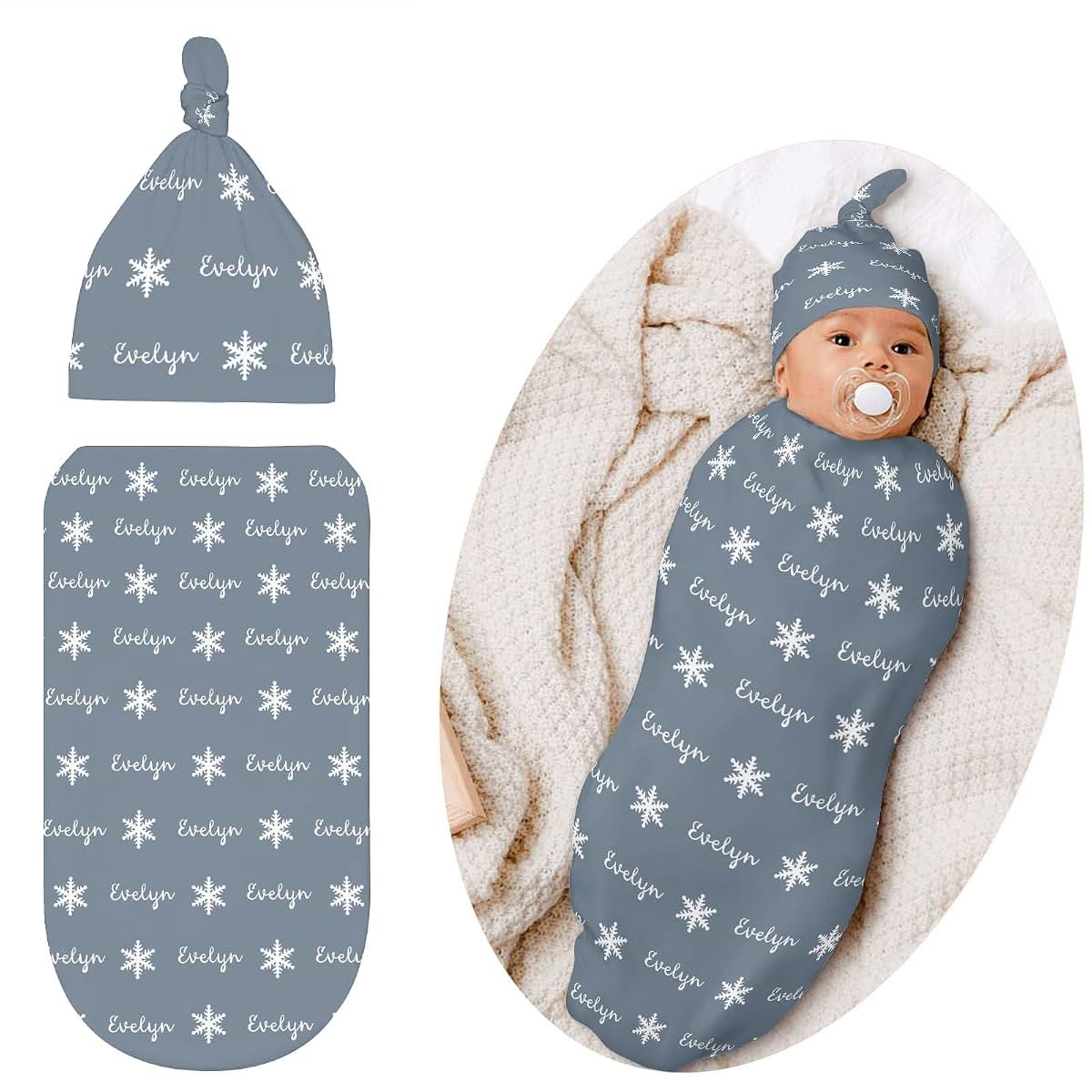 YallLocoMo Personalized Baby Swaddle Blanket with Matching Hat