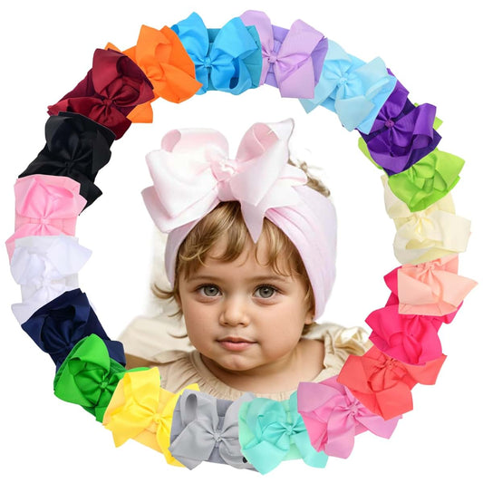 Jeorywoet Baby Girl Headbands - 20pcs Soft Stretchy Bows, 6.3'' Newborn to Toddler, Hair Accessories