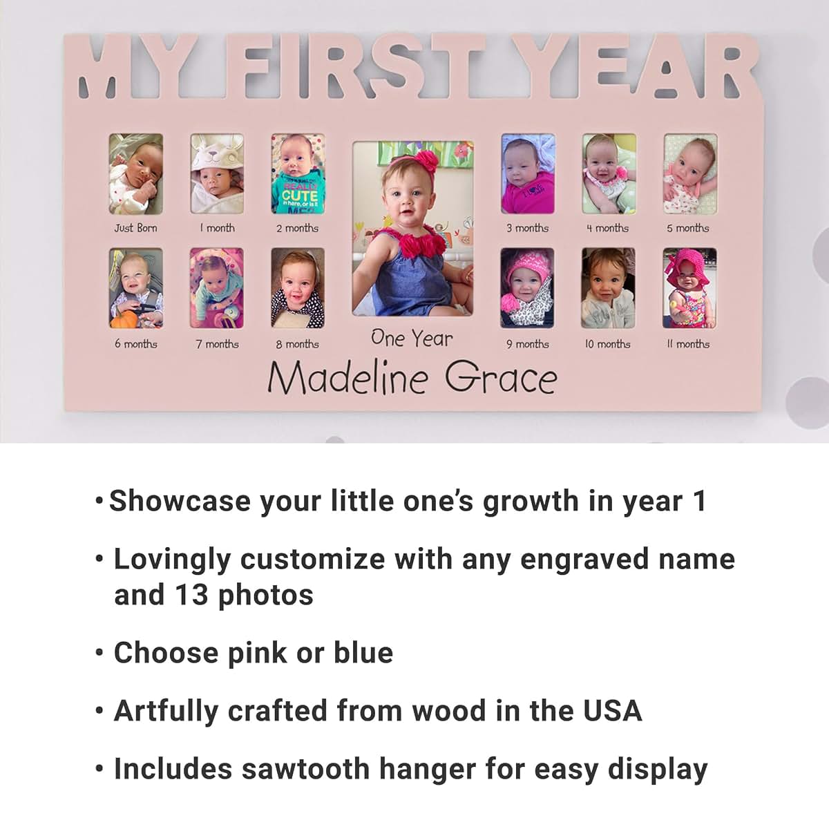 Let's Make Memories Personalized Baby's First 12 Months Photo Frame - Blue