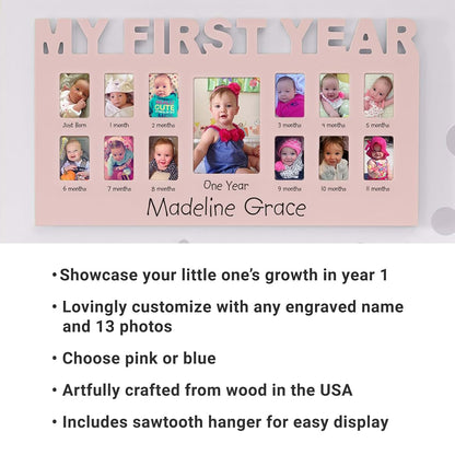 Let's Make Memories Personalized Baby's First 12 Months Photo Frame - Blue