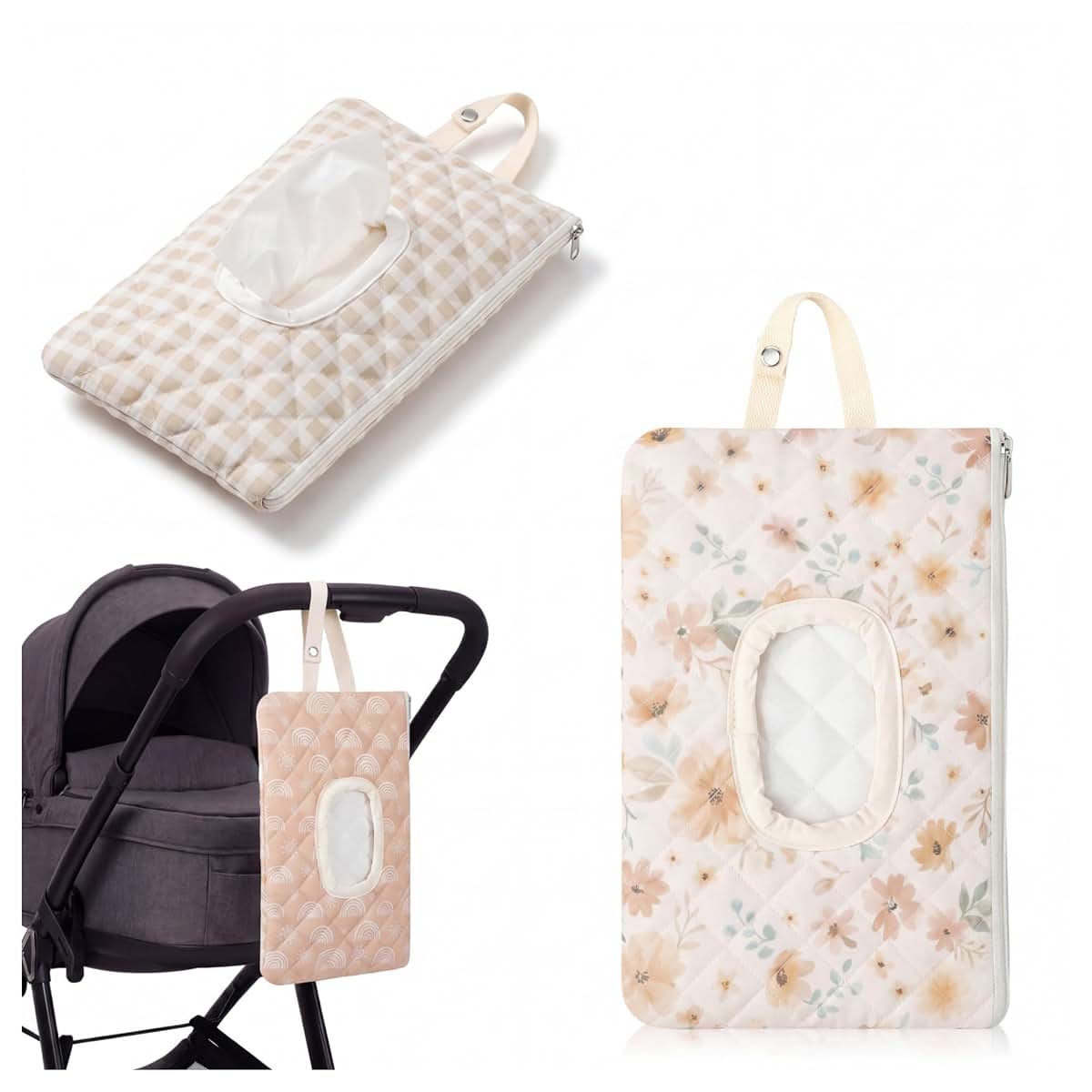 Crystalsylara 3 Pcs Boho Quilted Baby Wipes Pouch Portable Diaper And Wipe Holder