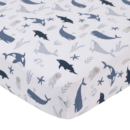 NoJo Marine Navy Ocean Friends 100% Cotton Fitted Crib Sheet