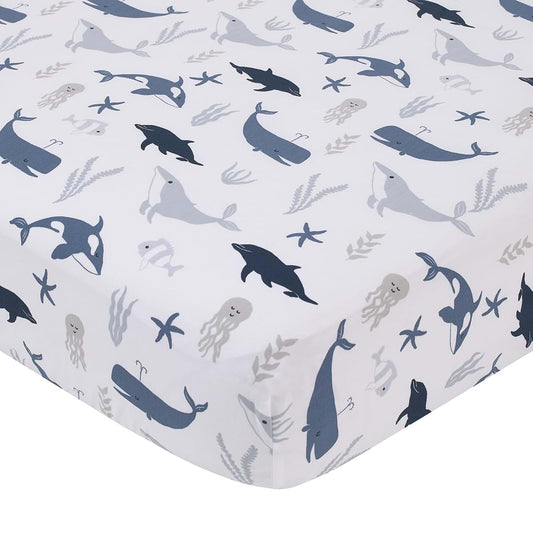 NoJo Marine Navy Ocean Friends 100% Cotton Fitted Crib Sheet