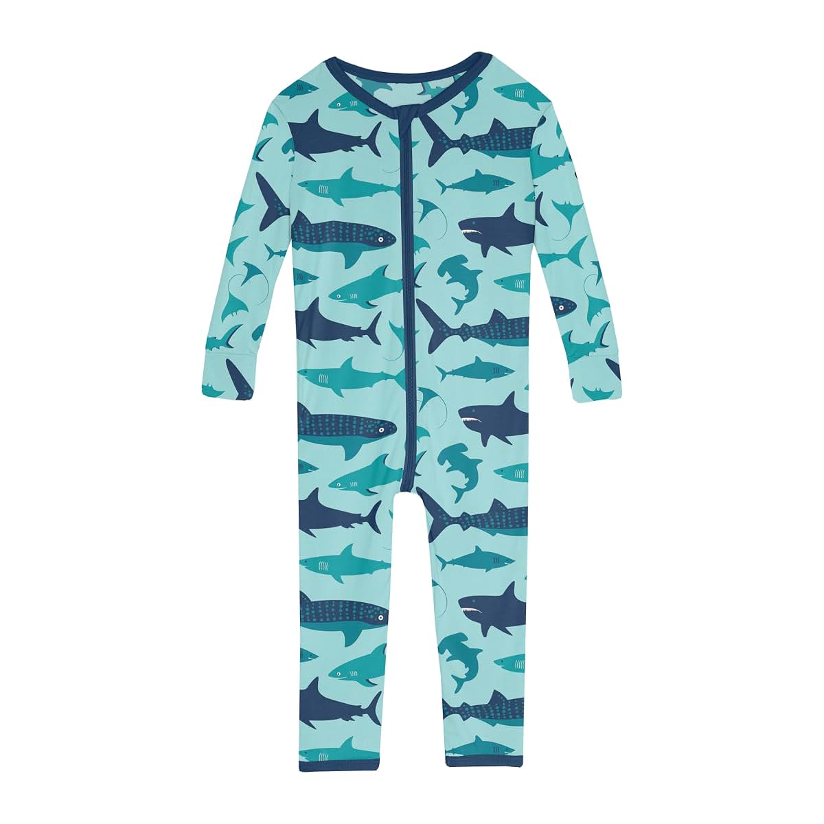 KicKee Print Convertible Sleeper Footless Bodysuit, Summer Sky Shark, 12-18 Months